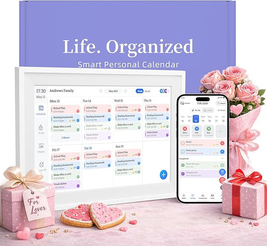 10.1’’ Smart Digital Calendar - Interactive Touch Screen, HD Display, Wall Mountable Family Organizer with Chore Chart, T...