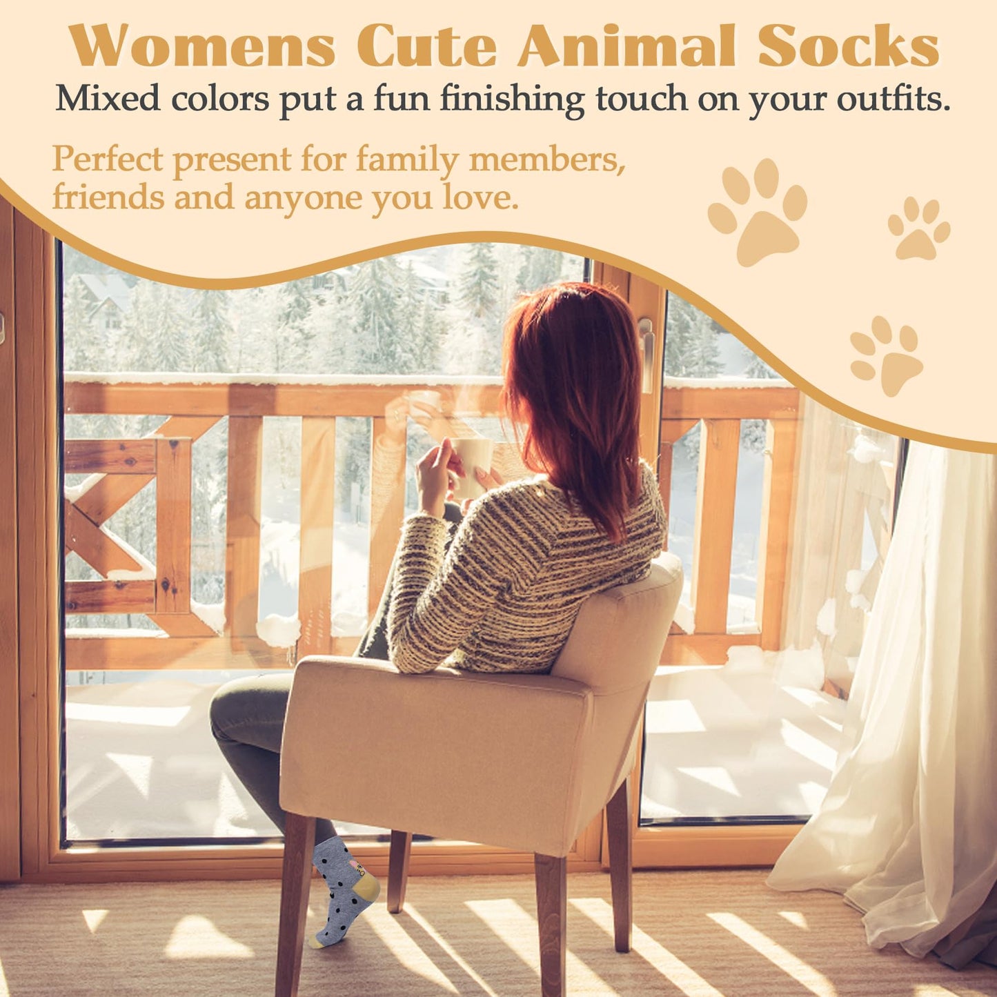 YSense 5 Pairs Cute Animal Socks for Women, Funny Dog Cool Cotton Art Painting Cat Socks Women