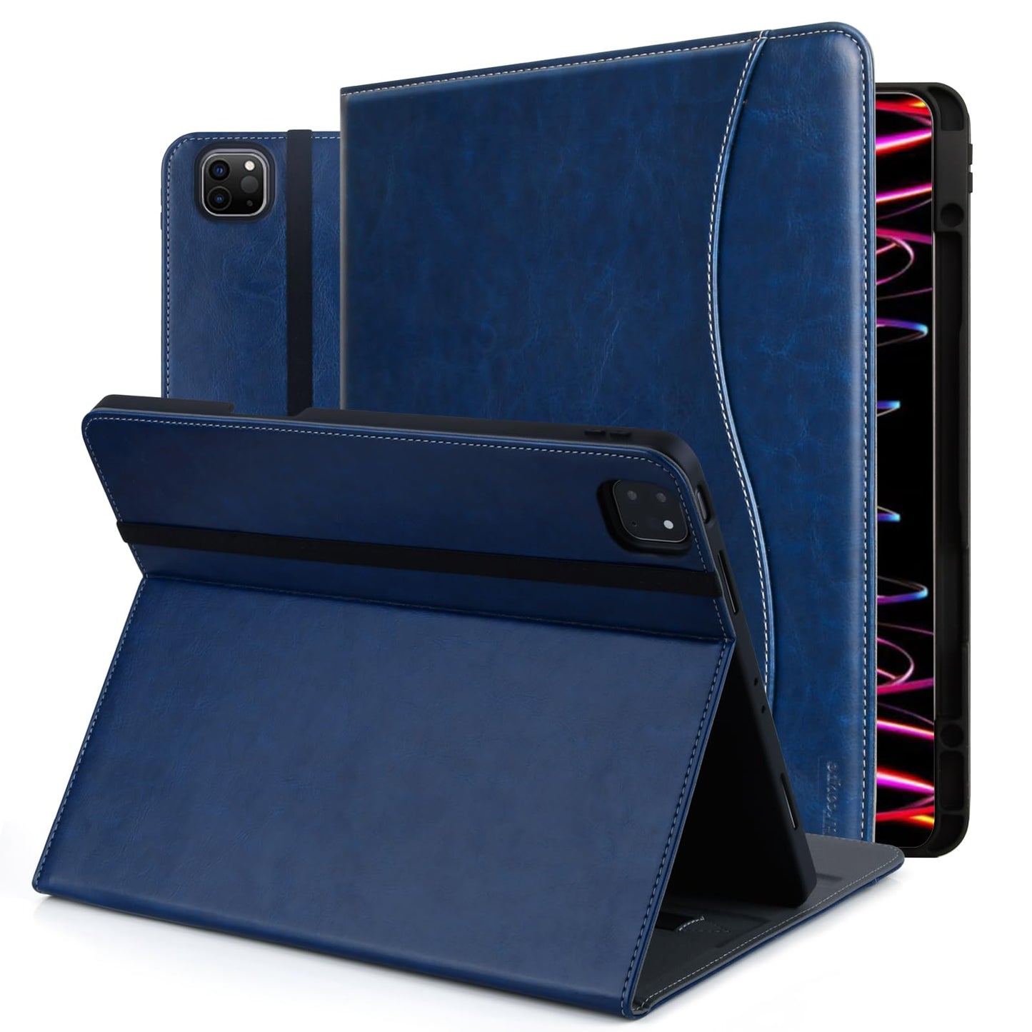 Ipad Pro 12.9 5Th Generation Case With Pencil Holder And Pocket, Multiple Angles Viewing Flip Folio Protective Cover Auto Sleep/