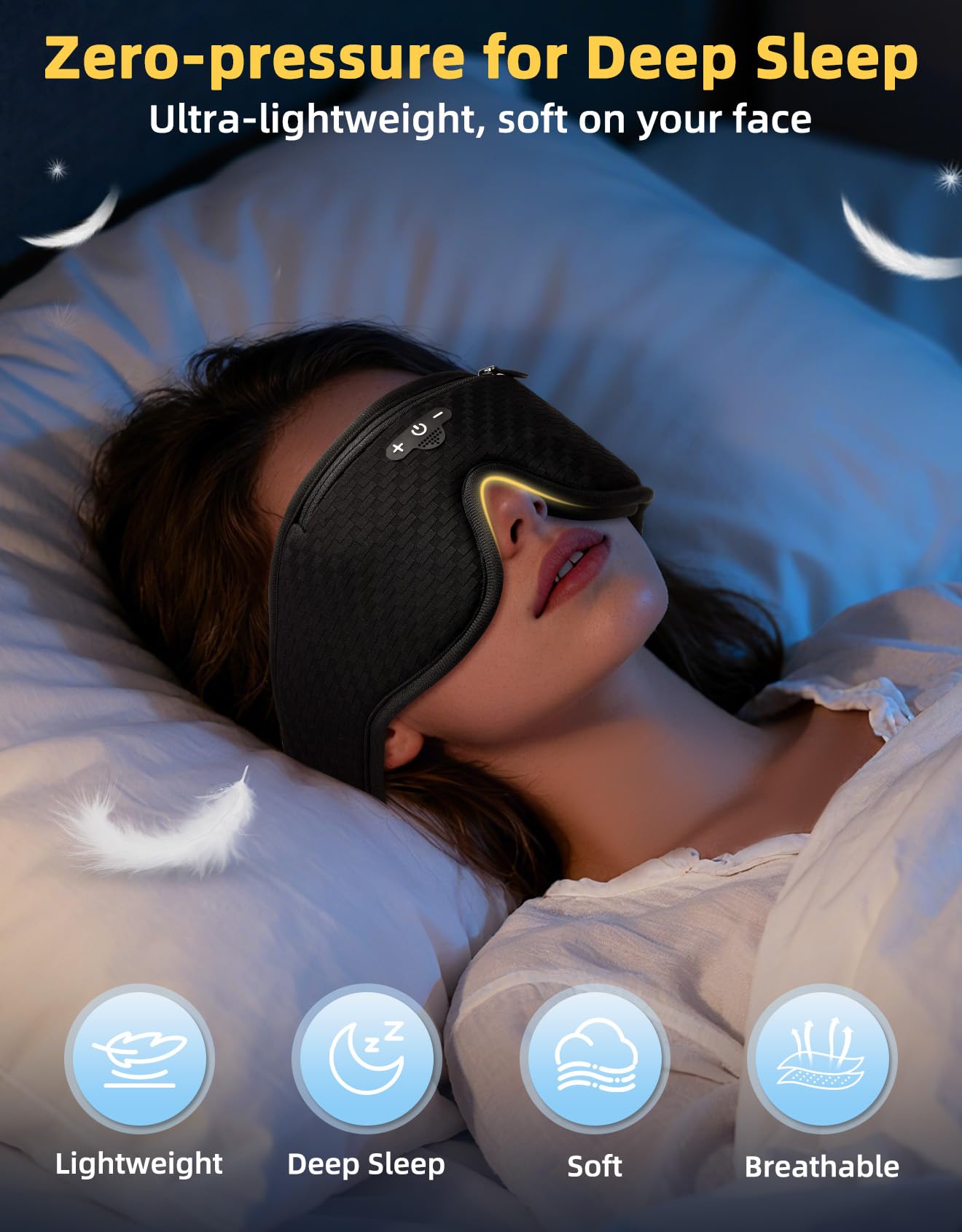 BULYPAZY 3D Contoured Sleep Mask with Bluetooth Headphones, Adjustable Blackout Sleeping Mask, 1-Hour Timer Sleeping Headphones with Thin Stereo Speakers for Men, Women, Gift - Black