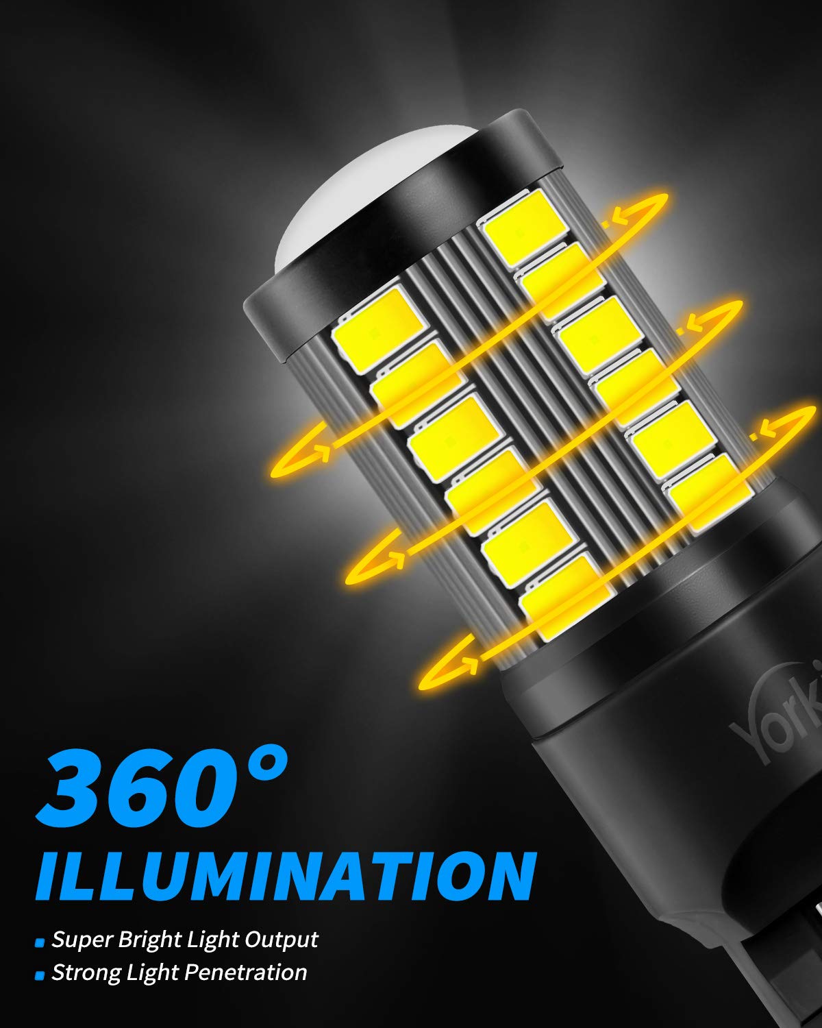 Yorkim 7440 LED Bulb, Bright White, T20/7443/7441/7444, Aluminum, Pack of 2, Classic Size