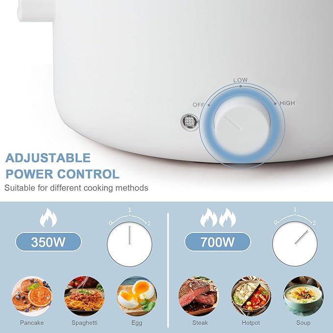 Electric Cooker, 2L Ceramic Glaze Non-stick Pot, Dual Power Multi-functional Electric Cooker, Suitable for Steak, Pasta, Hot Pot, Ramen, Quick Heating and Overheat Protection