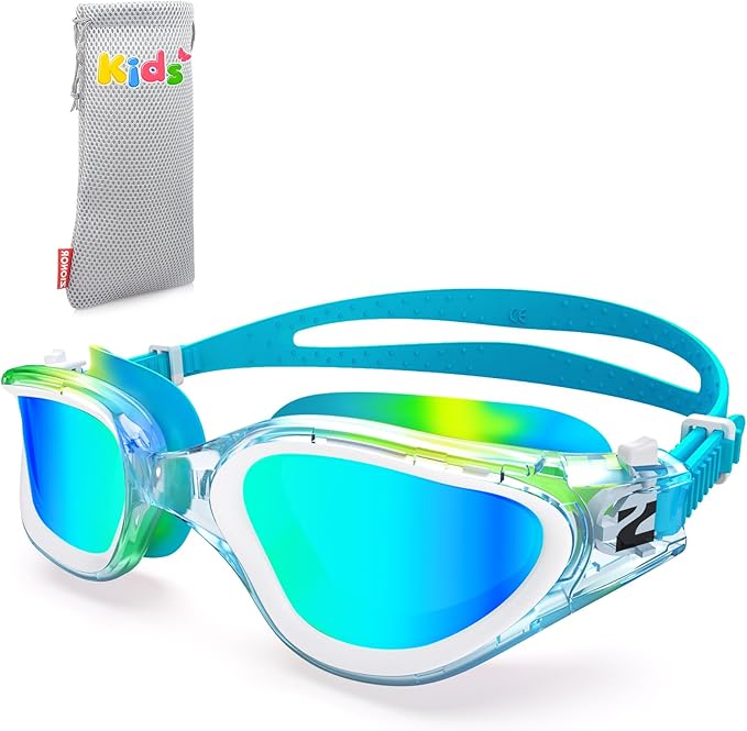 ZIONOR Kids Swim Goggles, G1MINI MIX Vibrant Colorblock Polarized No Leaking Anti Fog Kids Goggles(3-14)