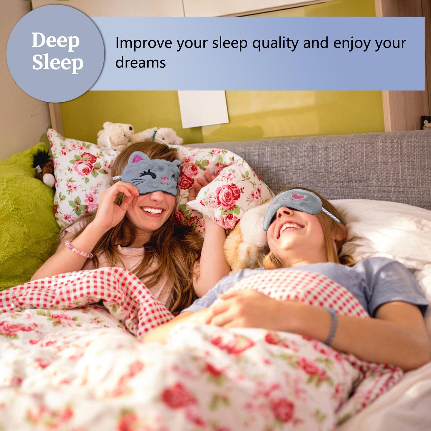 Mezeic Cute Sleep Masks - Cartoon Animal Cat Eye Mask, Plush Sleeping Mask & Travel Blindfold - Funny Kitten Eye Shade for Women Men (Grey Cat)
