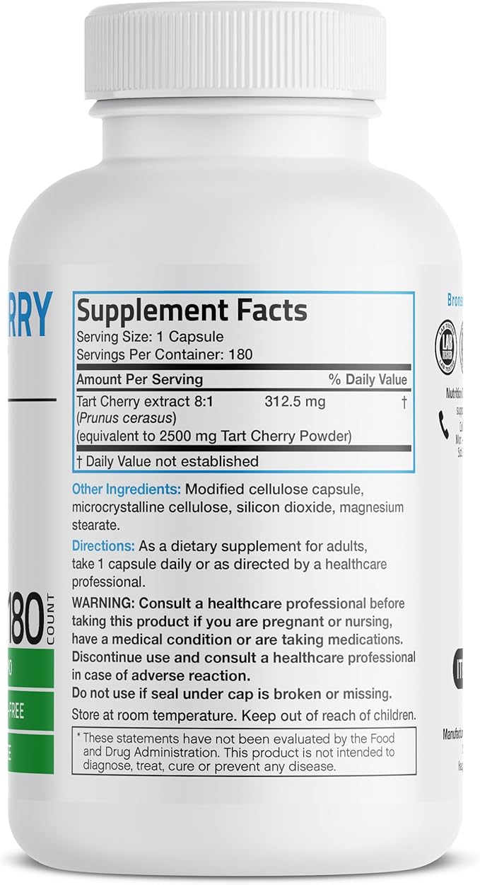 Bronson Tart Cherry Extract 2500 mg Vegetarian Capsules with Antioxidants and Flavonoids Non-GMO, 180 Count