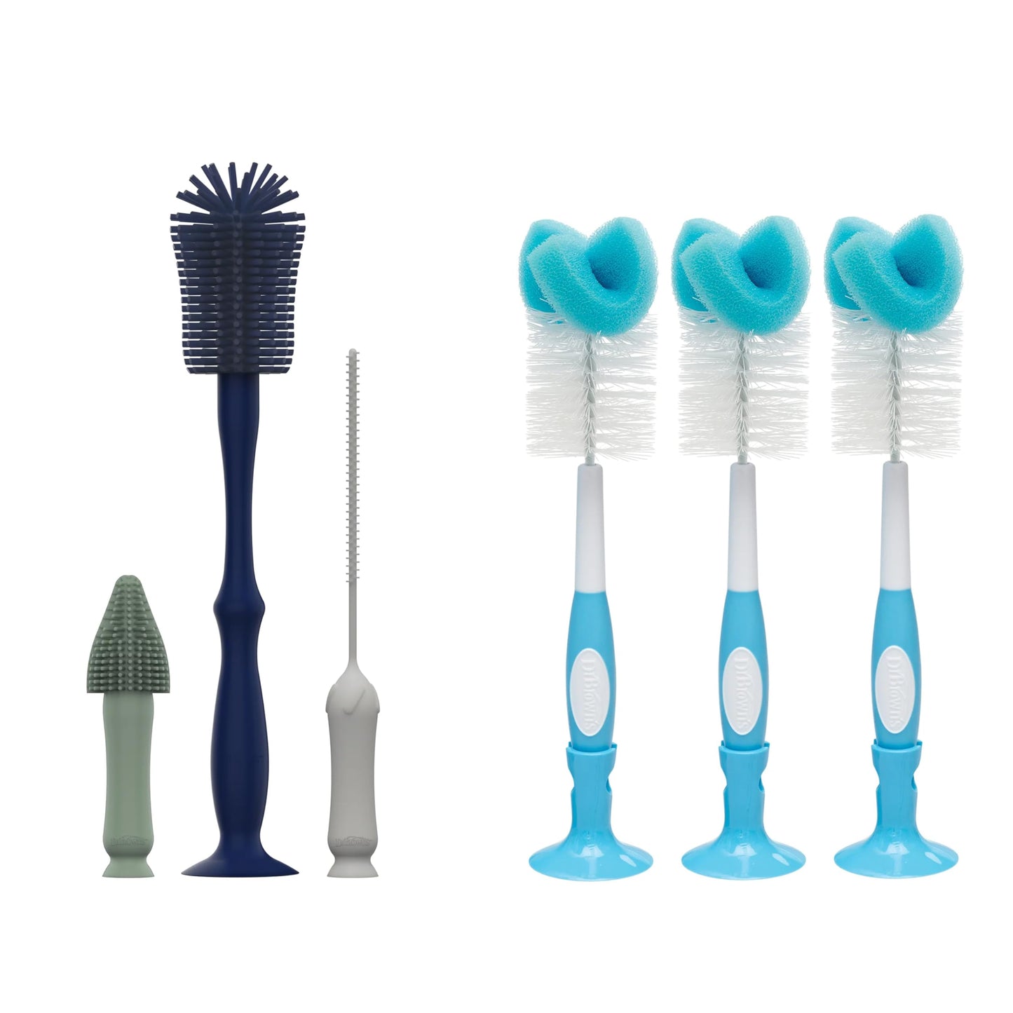 Dr. Brown's Complete Bottle Cleaning Set - 3-Pack Silicone Brush Set (Bottle, Spout & Straw) + 3-Pack Bottle Brush with Sponge & Scrubber