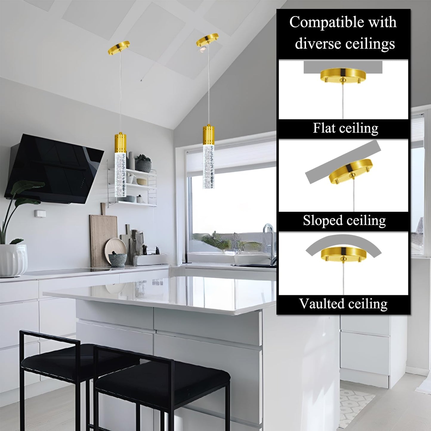 Haixiang Linear Chandeliers Led Pendant Lights For Kitchen Island Fixtures Bubble Crystal Chandeliers 6000K Daylight Led Bulbs Mini Pendant Lighting For Island Modern Pendant Light Fixtures