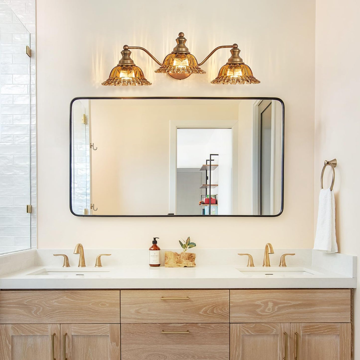 Xiedun Tea Glass 3 Light Vanity Light Colored Glass Bathroom Light Fixture Vanity Lighting Fixtures