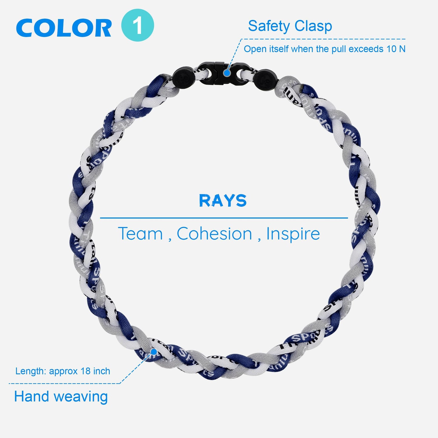 SUPBOMM 3 pcs Baseball Rope Necklaces, League Team Colors Braided Necklace, Baseball Team Gifts, Rays