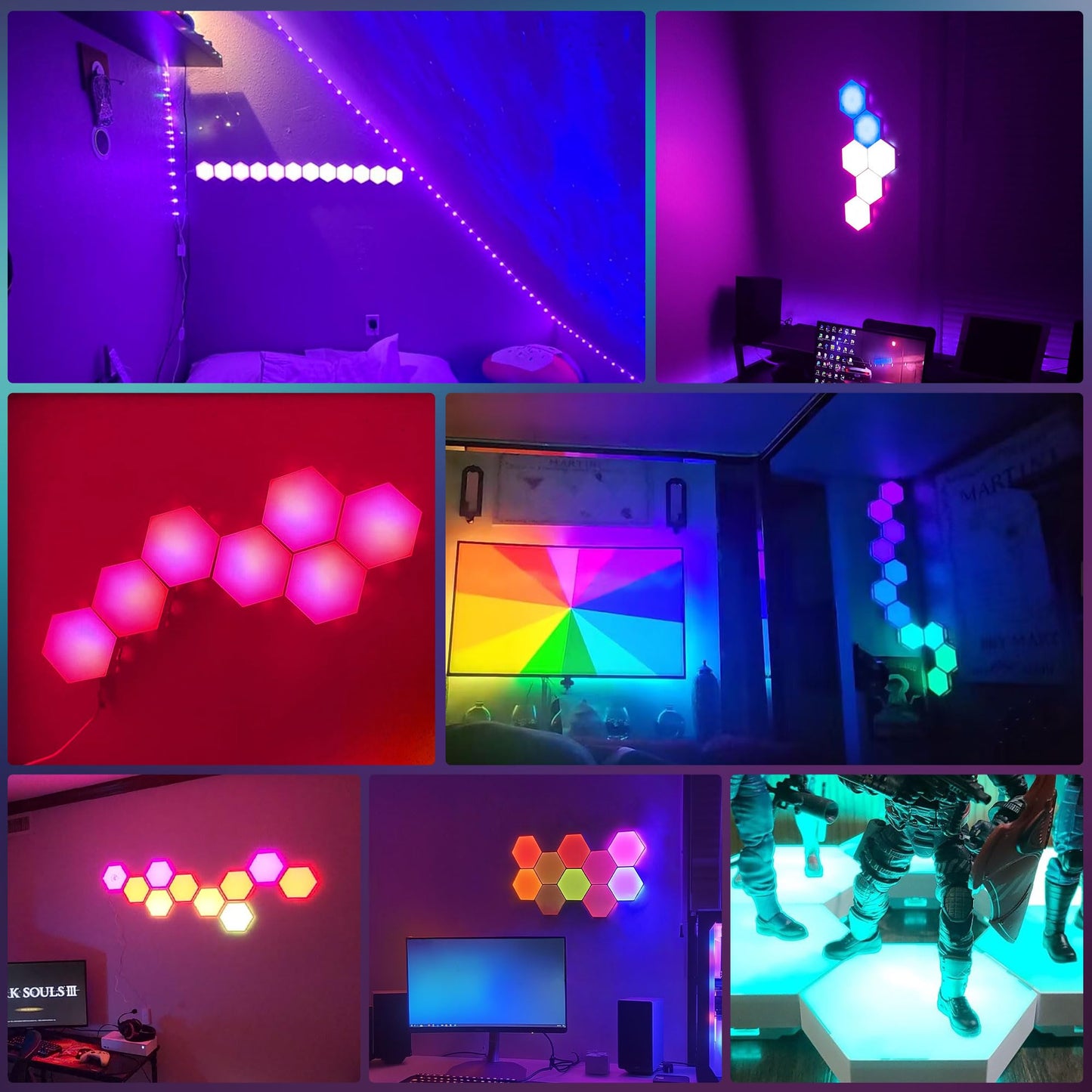 SLARY 10Pcs RGB Hexagon Light Panels LED Wall Lights, Smart Modular Gaming Lights Creative Wall Lights with APP, Cool DIY Honeycomb Shape Panels Hexagon Lights with Music Sync for Indoor Decor
