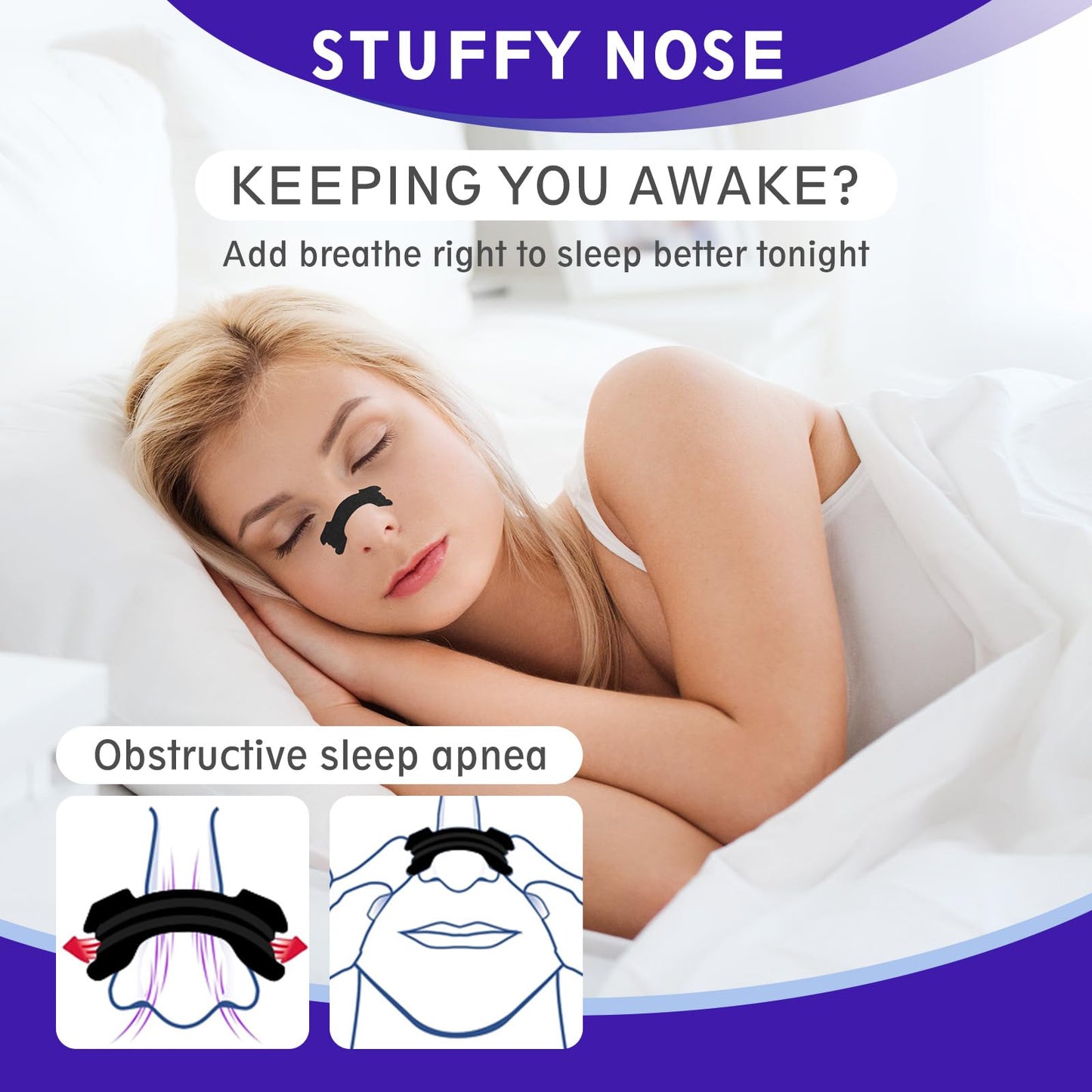 Nasal Strips Extra Strength, 60 Ct Nasal Strips for Snoring Relief, Help Stop Snoring, Improved Sleep, Reduce Snoring, Day & Night Use, Nasal Dilators for Men & Women