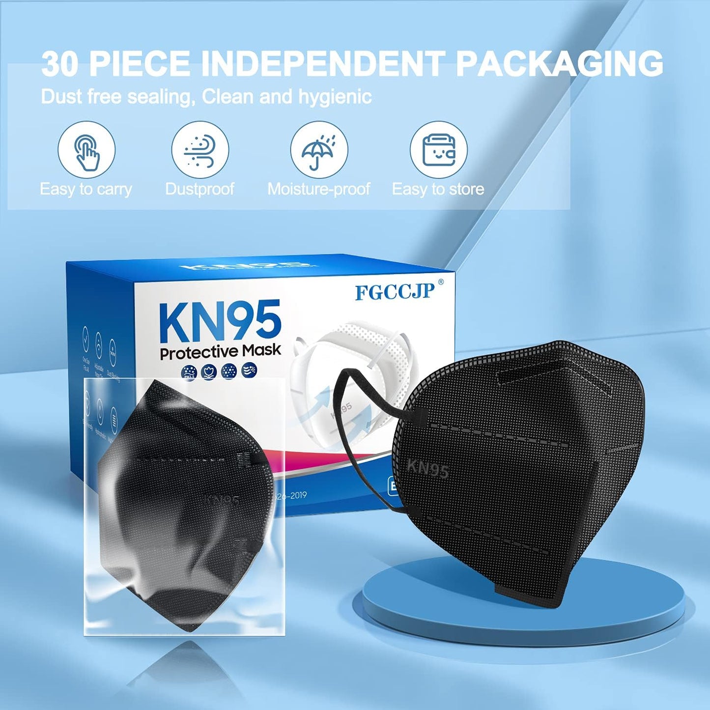 FGCCJP KN95 Face Mask 30pcs Disposable Face Masks Individual Packed Safety 5 Layers Breathable Cup Dust Masks Filtration>95% for Adults Men Women(Black)