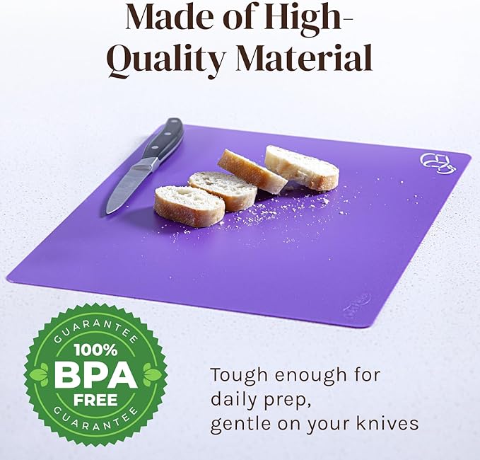 Cooler Kitchen Extra Thick Flexible Plastic Cutting Board Mats with Food Icons & EZ-Grip Waffle Back, (Set of 6) Dishwasher Safe