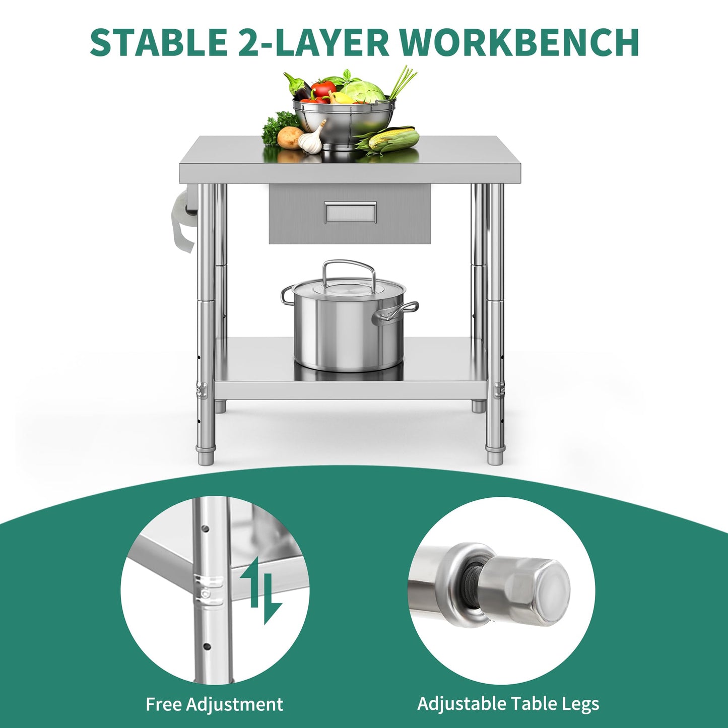 YITAHOME 36" × 24" Stainless Steel Table with Paper Towel Holder and Drawer, NSF Work Table with Drawer, Metal Table Prep Table for Home Kitchen Restaurant Garage Warehouse