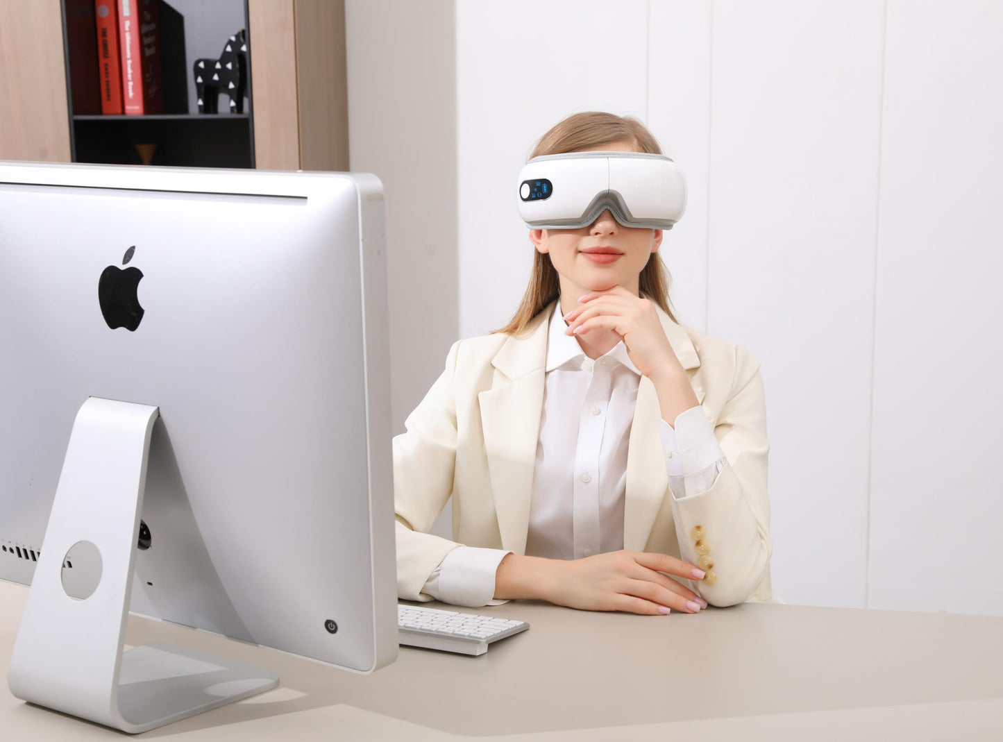 TLINNA Eye Massager with Airbag Kneading,Constant Temperature Hot Compress, Multi-Frequency Vibration and Bluetooth Music (Pearl White, Large)