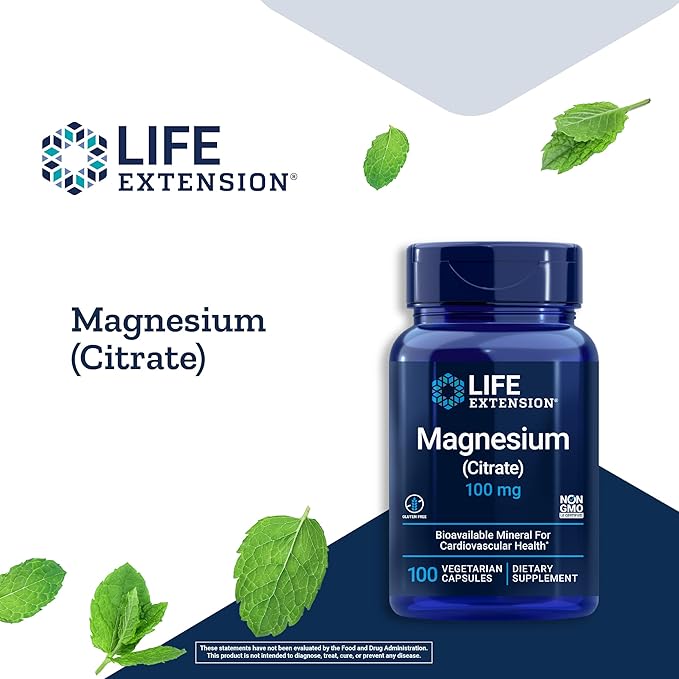 Life Extension Magnesium Citrate 100mg and Vitamin D3 5000IU - Magnesium for Heart, Bone, Immune Health and Vitamin D3 for Bone, Brain, Immune Health - 100 Vegetarian Capsules and 60 Softgels
