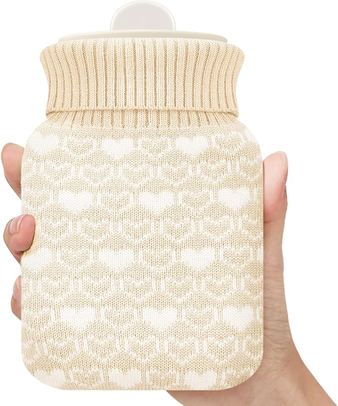 Amylove Mini Hot Water Bottle 320ml for Hot & Cold Compress with Cover Silicone Microwave Heating Small Water Bag for Travel Pain Relief Holiday Gifts(White)