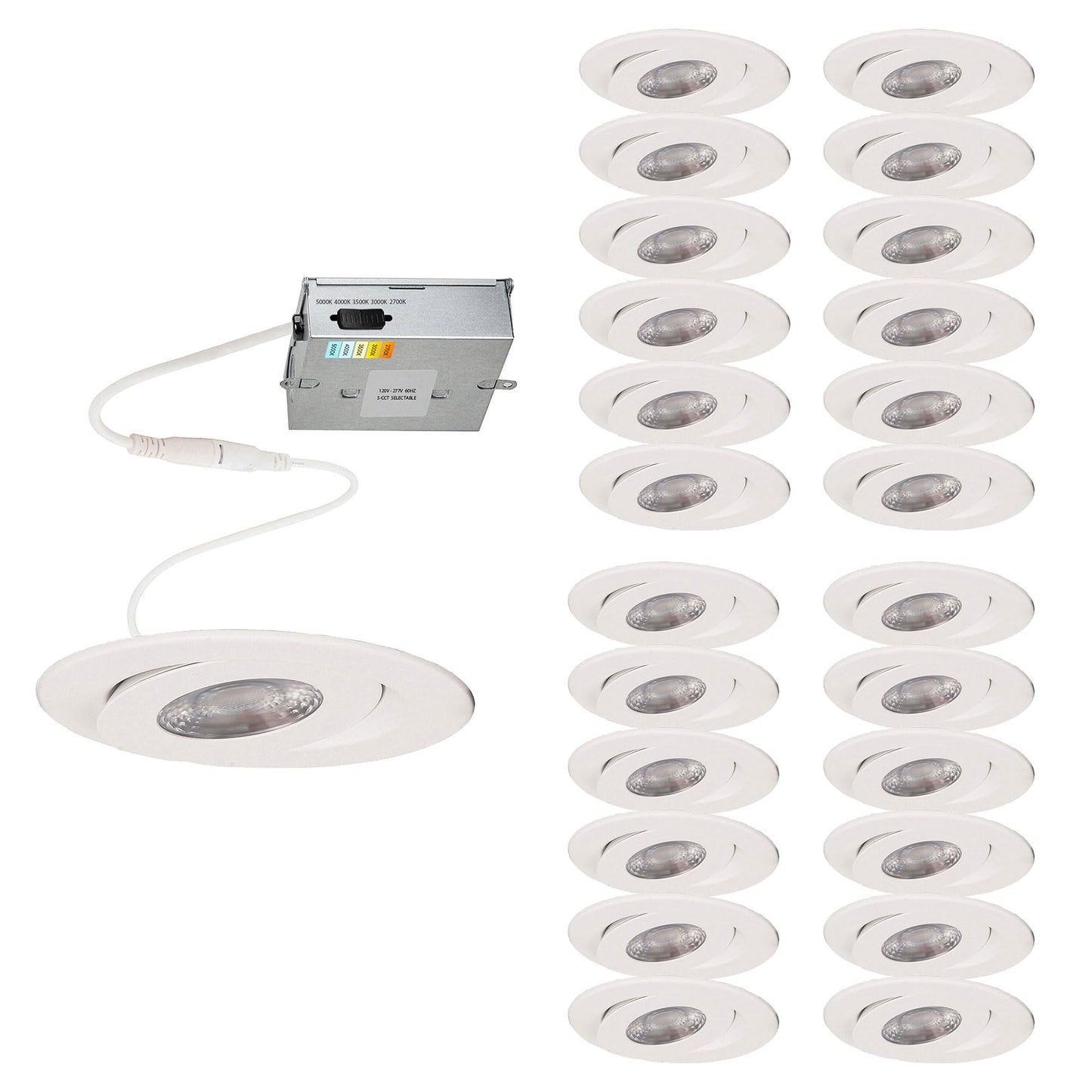Wac Lighting Lotos 6In Led Round Adjustable Recessed Light 5-Cct Selectable 15W 1 350 Lumens Ic-Rated Airtight 120V-277V Universal In White 2-Hr Fire Rated (Pack Of 24)