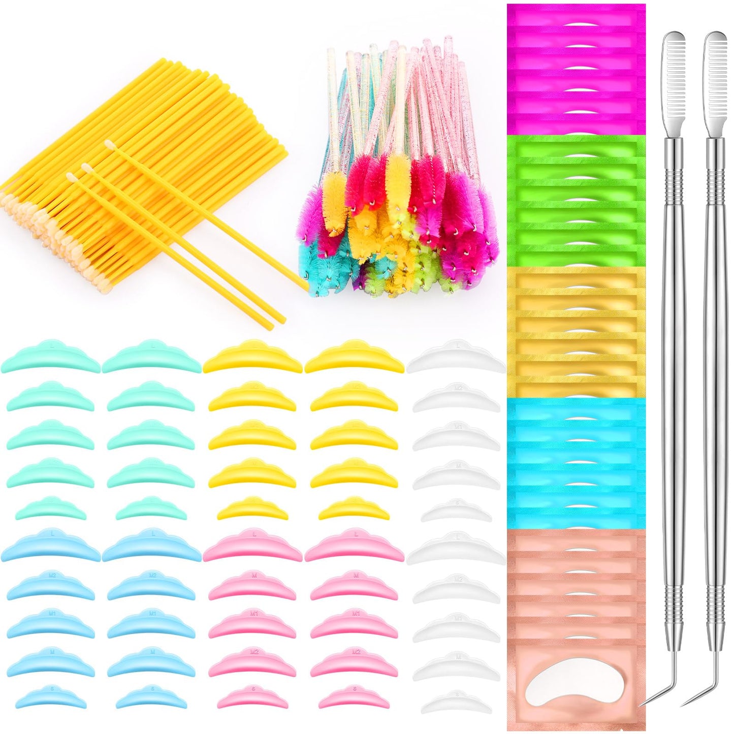 232 Pcs Lash Lift kit, 50 Lash Lift Rods Silicone Eyelash Pads 2 Eyelash Separator Tool with Separation Comb 100 Micro Swabs 50