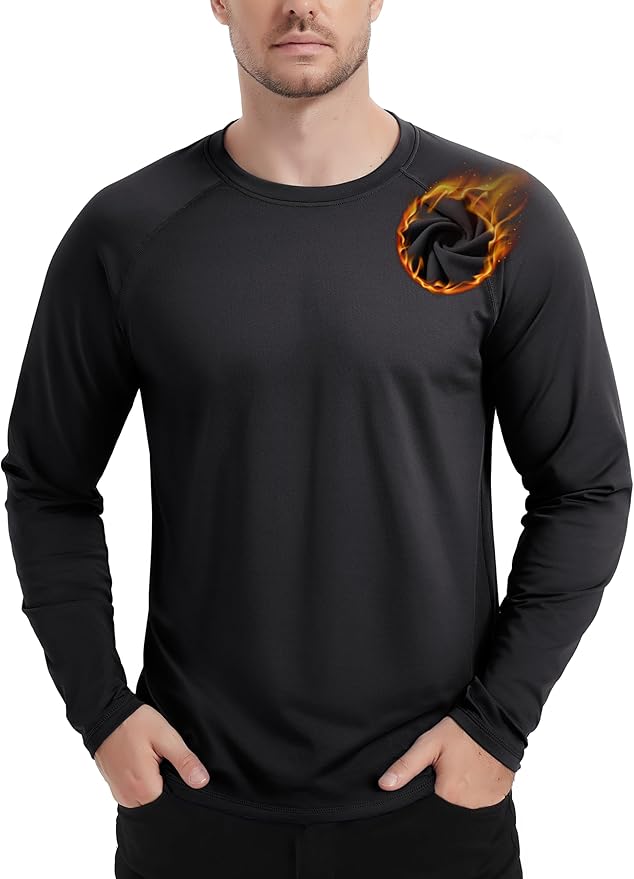 TACVASEN Men's Thermal Shirt Long Sleeve Fleece Lined Base Layer Lightweight Athletic Undershirt Winter Tops Workout