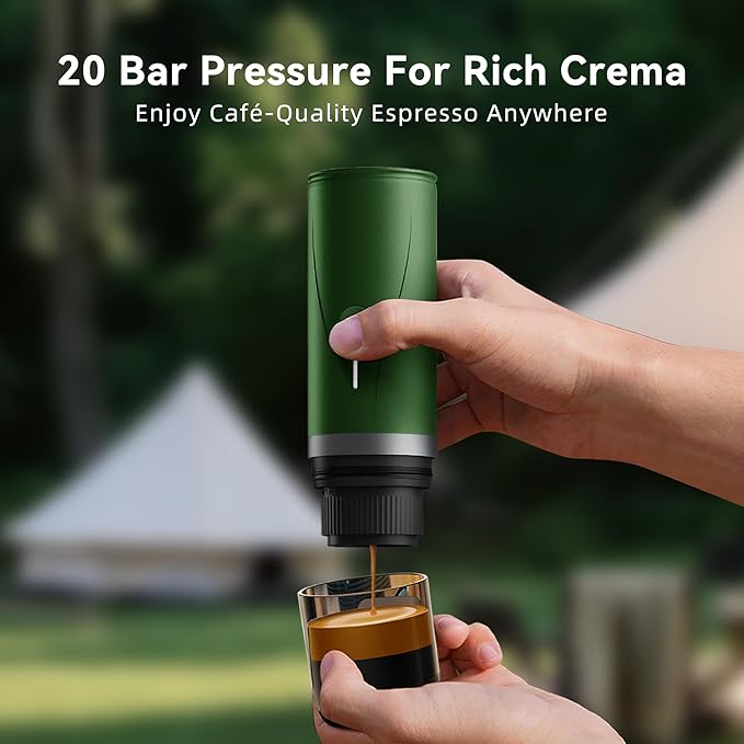 Portable Espresso Maker,Self-Heating Electric Mini Coffee Machine,Up to 20-Bar Pressure,Compatible with NS Capsules & Fine Grind,Coffee Maker for Outdoor Camping,Hiking,RV & Car, travel (Cream)