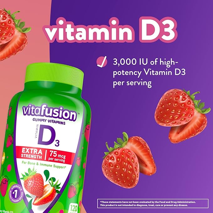 Vitafusion Extra Strength Vitamin D3 Gummy & Power C Vitamin C Gummies for Immune Support, Orange Flavored, 282 mg Vitamin C, America’s Number 1 Gummy Vitamin Brand, 50 Day Supply, 150 Count
