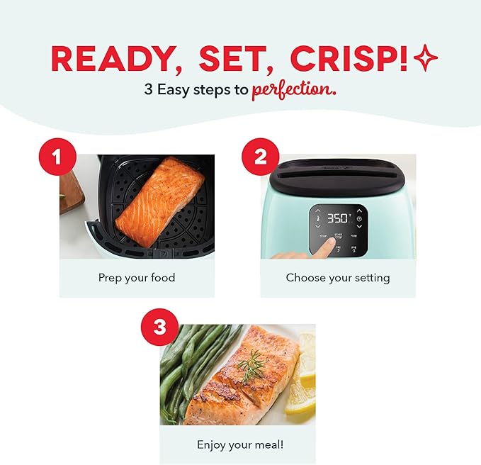 DASH Tasti-Crisp™ Electric Air Fryer Oven, 2.6 Qt., Grey – Compact Air Fryer for Healthier Food in Minutes, Ideal for Small Spaces - Auto Shut Off, Digital, 1000-Watt