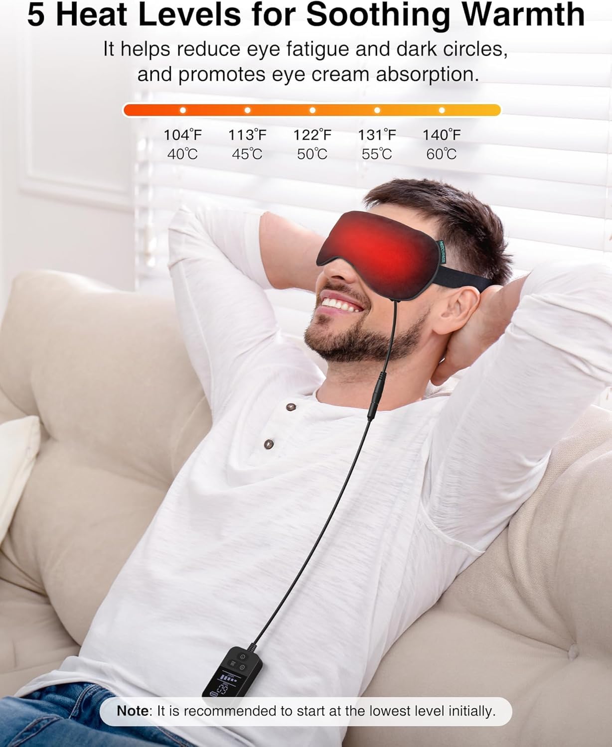 Heated Eye Mask - Rechargeable Electric Eye Mask for Dry Eyes, 2500 mAh Large Battery & Washable Cover, Eye Pad for Sleeping