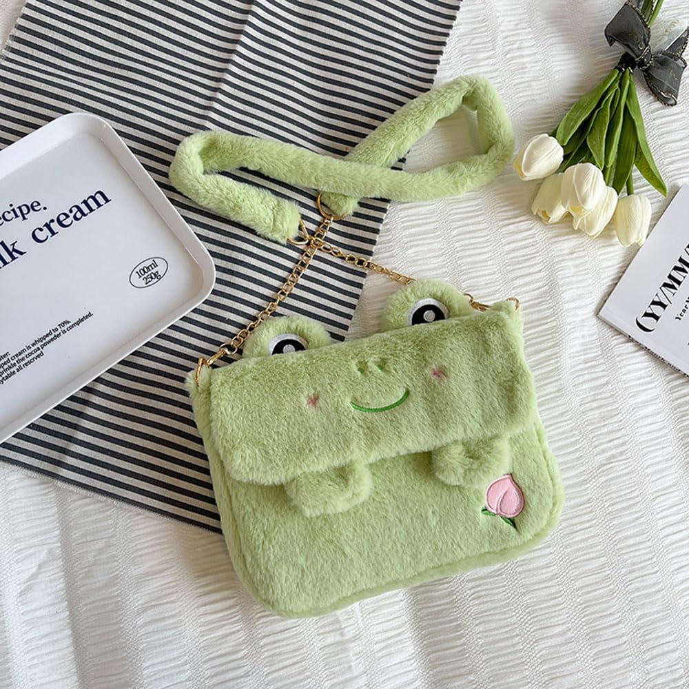 3D Cartoon Frog Plush Pouch, Small Coin Wallets, Cute Headset and Hair Accessories Bags - Fun Gifts Goodie Bag (Frog)