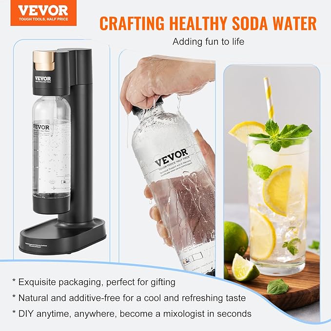 VEVOR Sparkling Water Maker, Soda Maker Machine for Home, Soda Maker with BPA-free 1L PET Bottle, 2 CO2 Cylinders(Not Contain CO2 GAS), Compatible with Mainstream Screw-in 60L CO2 Cylinder