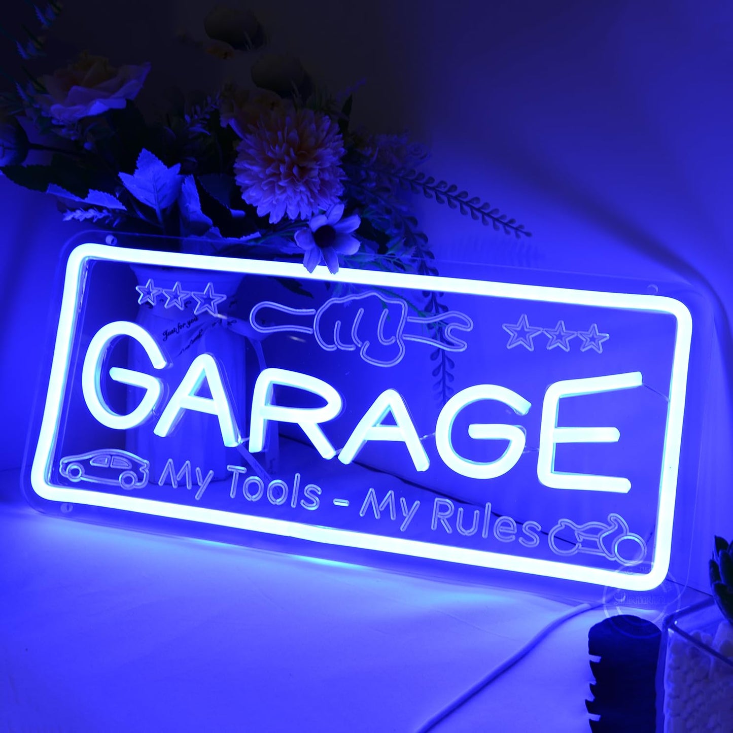 Britrio Blue Garage Neon Sign For Man Cave Garage Tool Room Shop Wall Art Sign Decoration FatherS Day Christmas Birthday Gift For Dad Husband 5V Usb Powered(15.75X7)