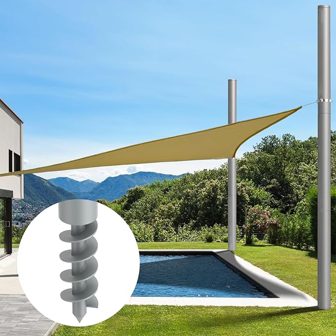 Shade Sail Poles, 12Ft Sun Shade Sail Poles with Spiral Drill Bit, Heavy Duty Shade Sail Post with D-Clamp for Garden Yard...