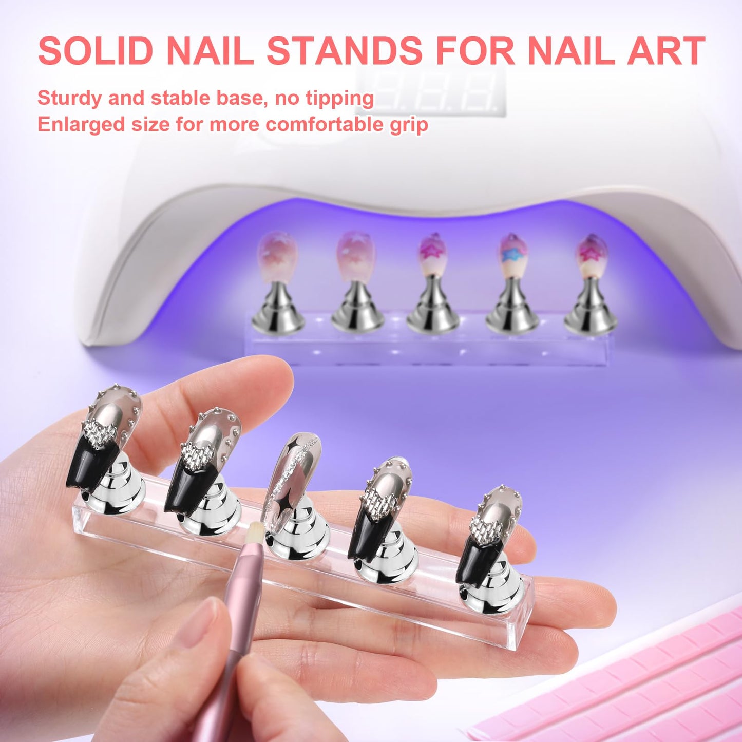 Etercycle Nail Stand Press On Nail Stand Nail Holder for Painting Nails Magnetic Nail Tips Practice Stands with 80Pcs Reusable P