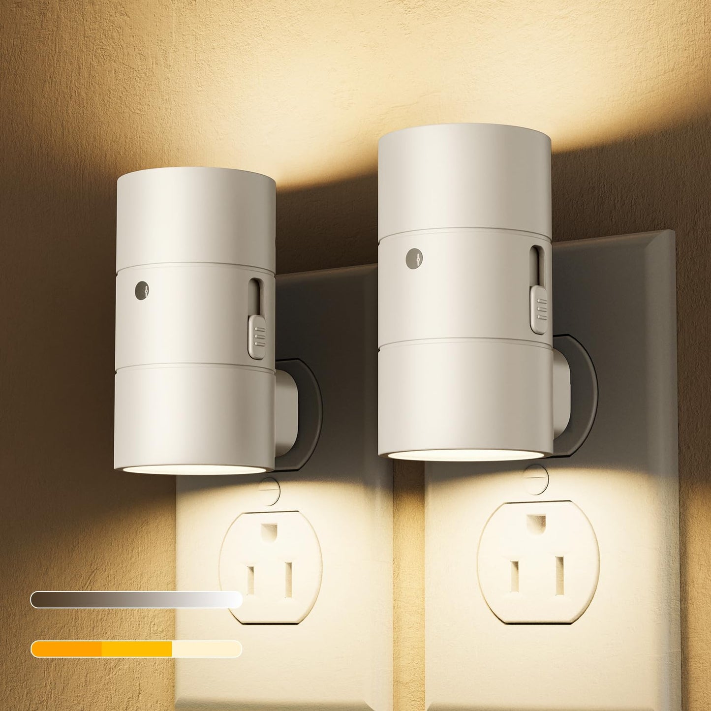 VOLISUN Dimmable LED Night Light, Adjustable Brightness, 2 Pack, Amber/3000K/4500K, White, Model XYD001-amber