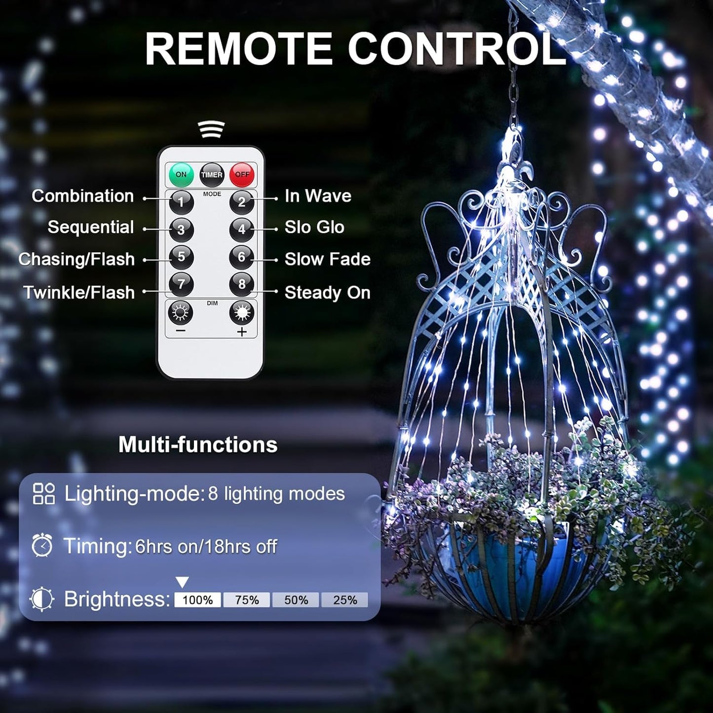 JMEXSUSS Fairy Lights, 200 LED Battery Operated, 66Ft Copper Wire, 8 Modes, White