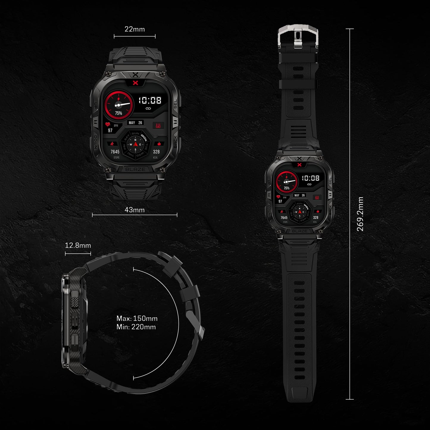 CARBINOX Blaze Smart Watch Double Pack with GPS, Rugged Fitness Tracker Waterproof IP69K, Compatible with Android and iOS, 170+ Sports Modes, Make/Receive Calls