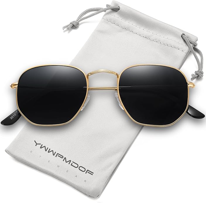 YWWPMDOF Polarized Sunglasses for Womens Men Trendy Square Hexagonal Flat Mirrored Sun Glasses UV Protection