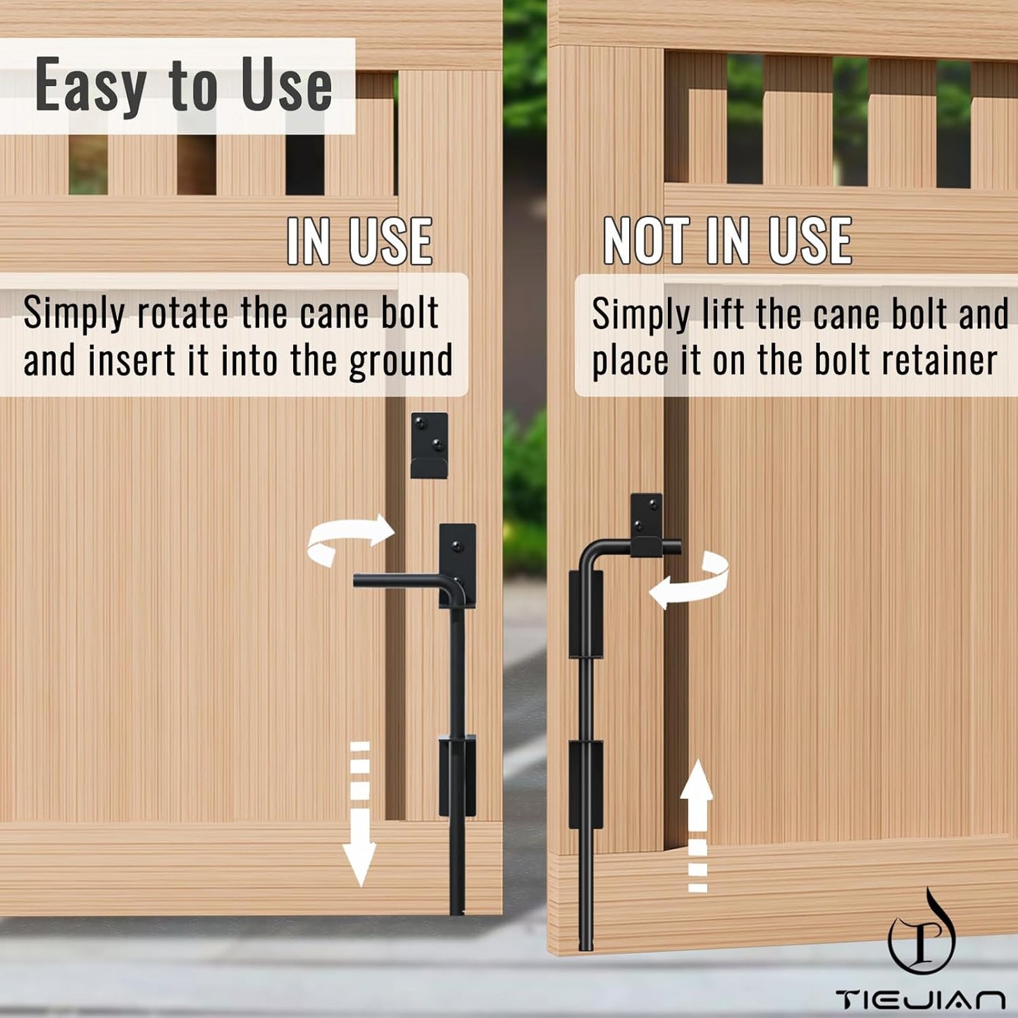 Cane Bolt Heavy Duty Gate Drop Rod 36 Inch Metal Gates Stopper for Wood PVC Vinyl Metal Fences Gates, Gate Ground Latches, Black Finish(1 Pack)