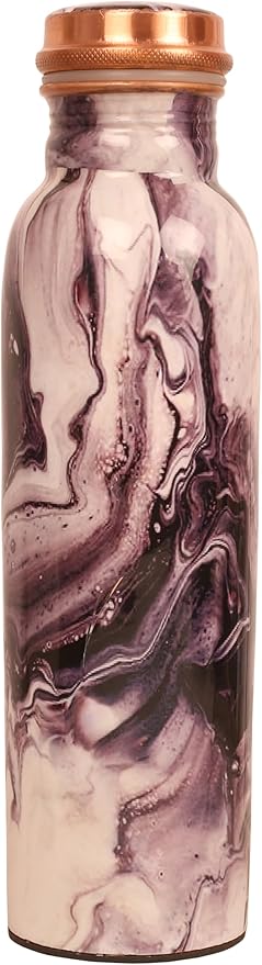 Pure Copper Water Bottle - Handcrafted - Ayurveda Health Benefits - Large 35 oz - Leak proof - Easy to carry for Sports, Fitness, Yoga, School - Textured Patterns.