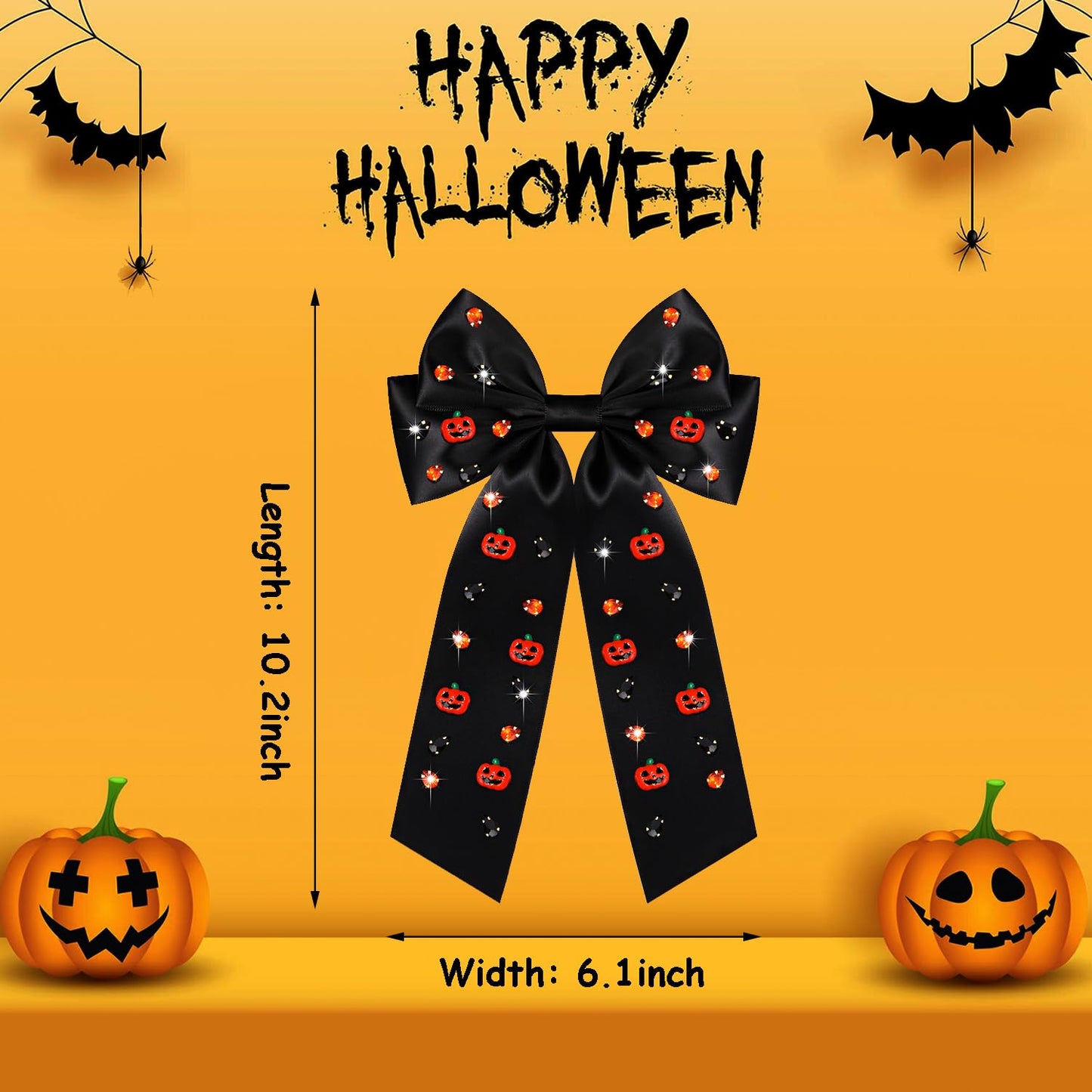 Halloween Bows for Women Pumpkin Hair Bow Clips Big Black Satin Hair Bows Halloween Hair Ribbons Spooky Cheer Hair Accessories O