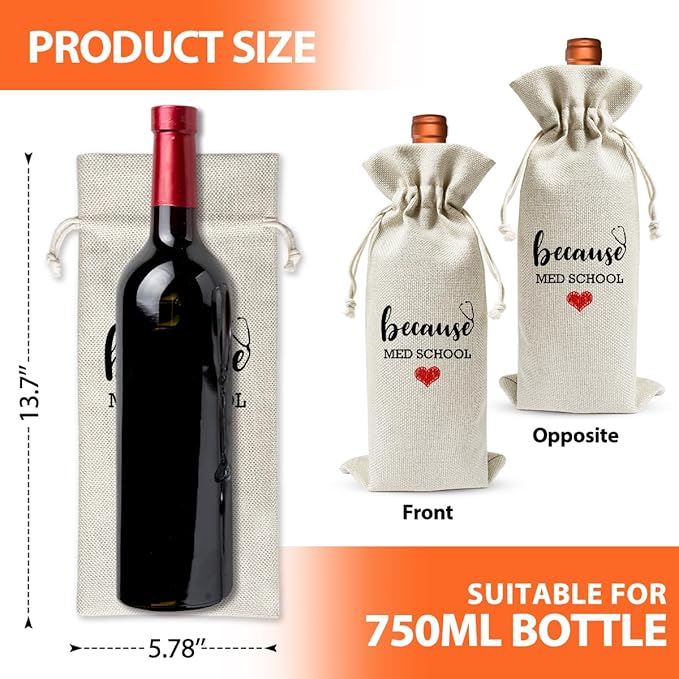 Med School Gift Wine Bag, Cool Gifts for Nurse, Nursing School Graduation Party Decoration For Nurse Doctor, Funny Nurse Day Nurse Week Gift, Nurse Practitioner Gift for Women, Because Med School