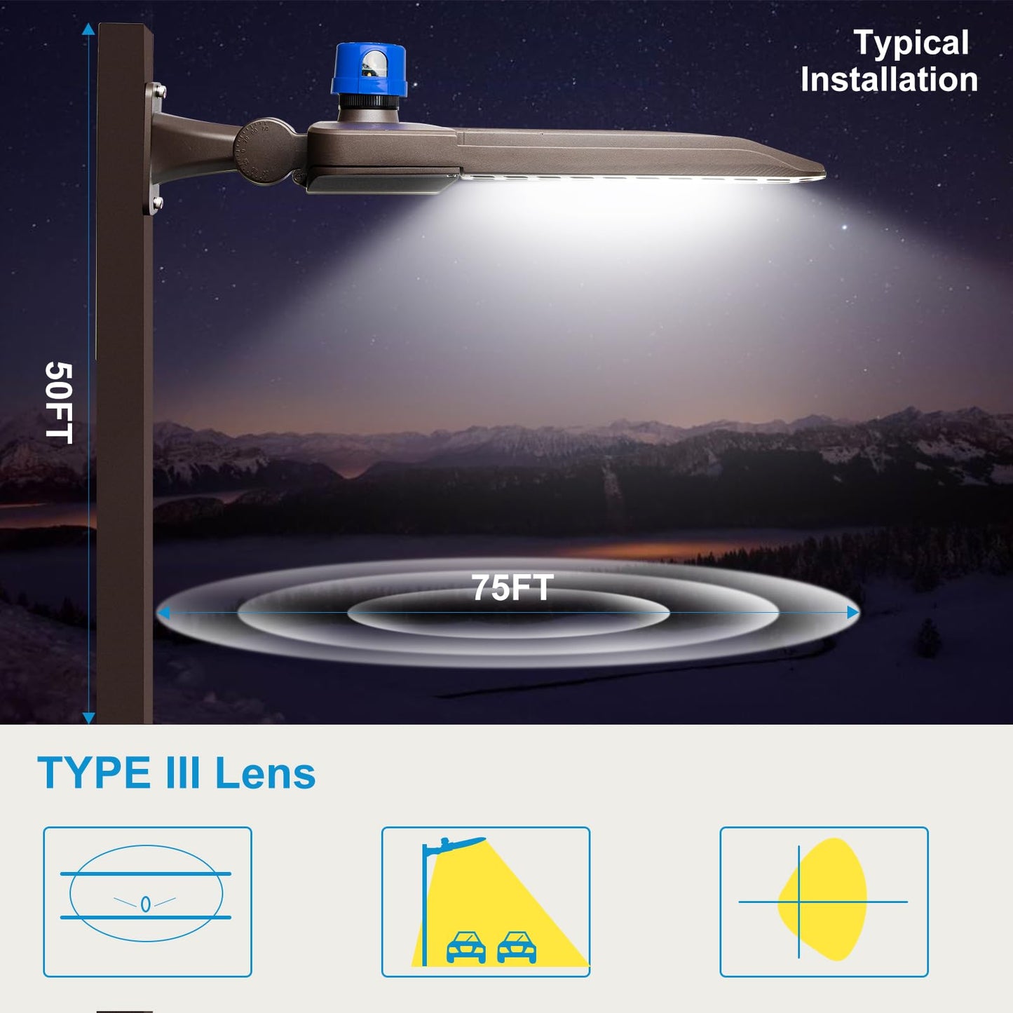 2Pack 480W(486X1W Led) Led Parking Lot Lights 72000Lm (150Lm/W) 5000K Etl Listed Led Parking Lot Lighting With Smart Photocell & Arm Mount (Coverage: 66~130Ft At Height:30~60Ft) 7Yrs Warranty