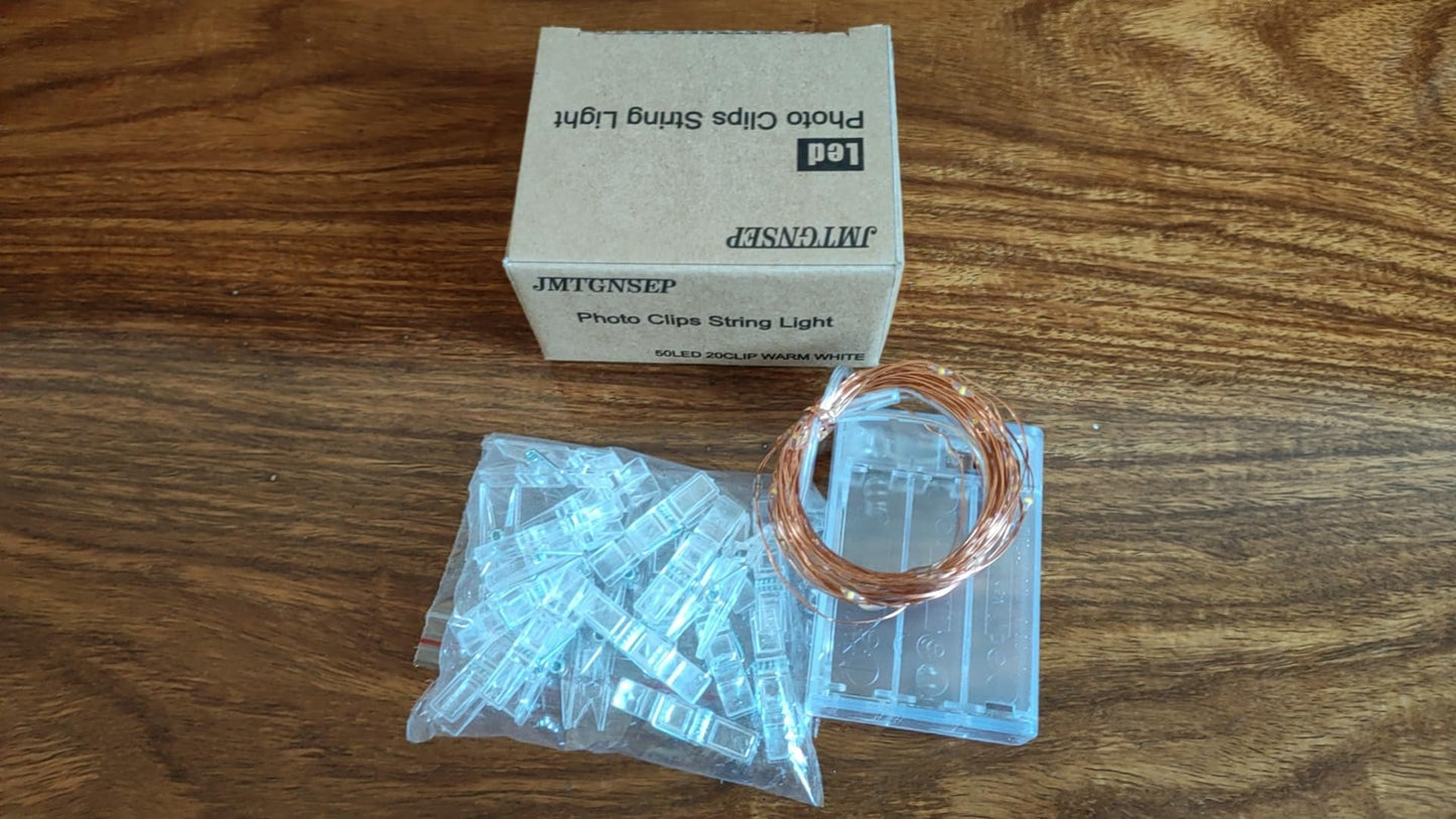 Jmtgnsep 50Led Photo Clips String Lights, Warm White, Battery Powered, 16Ft, Ideal For Indoor Decoration, Christmas, Party, Wedding