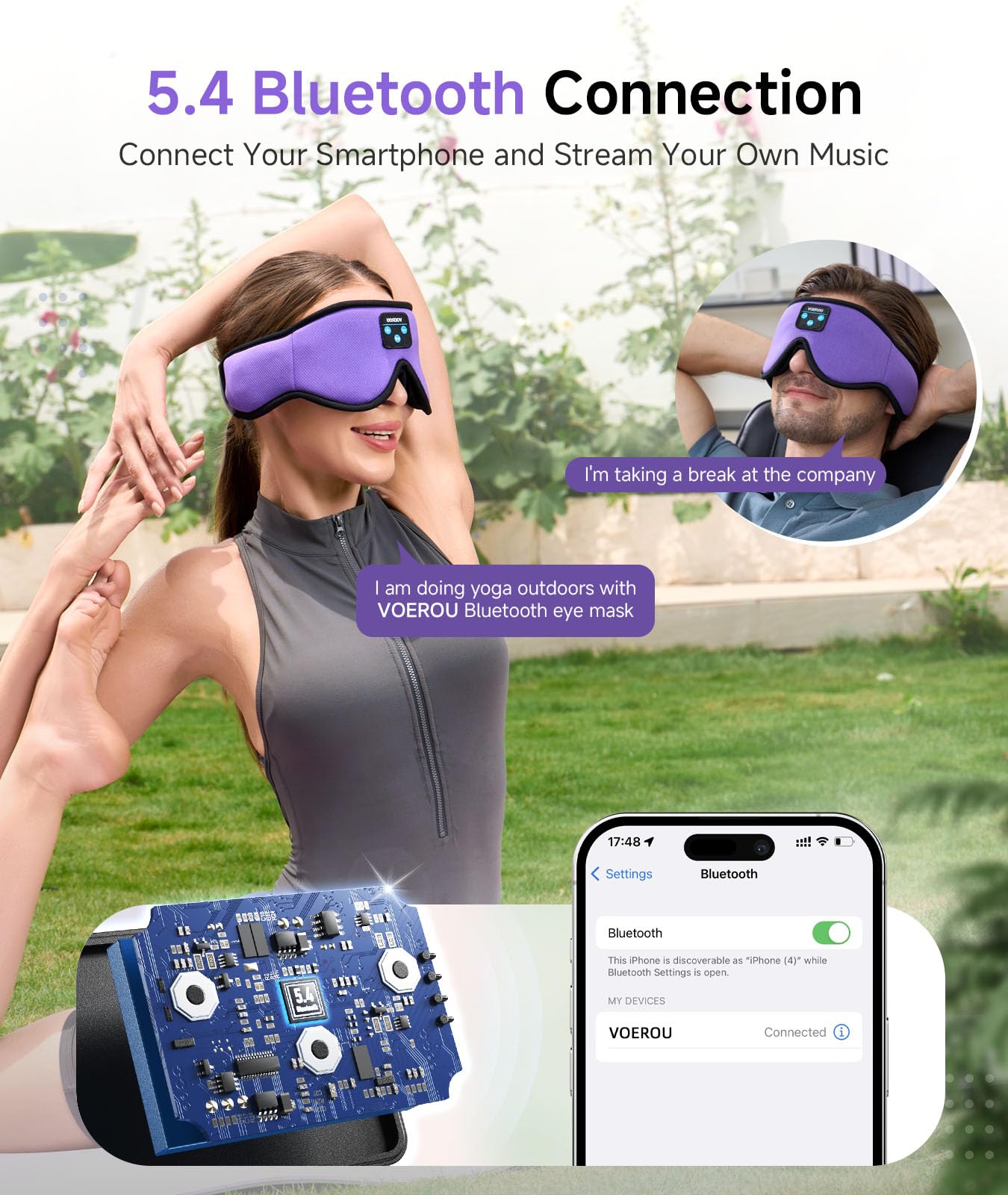 Voerou Bluetooth 3D Sleep Mask with Headphones, Wireless Adjustable Eye Mask Sleeping Headphones with Ultra-Thin HD Stereo Speakers, Suitable for Sleep Office Naps Travel, New Technology Gadgets