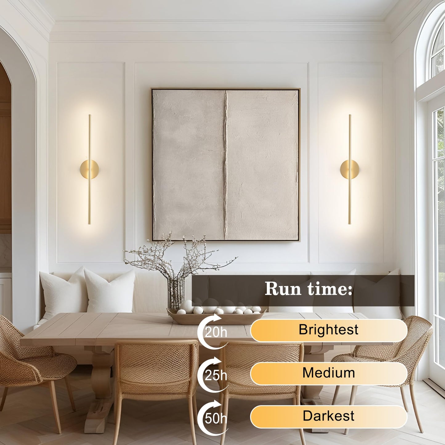 KARTOOSH Removable Battery Operated Wall Sconces, 350° Rotate, LED, 3 Color Temperatures, 24.4 Inch, Gold, Model ZM326BGD