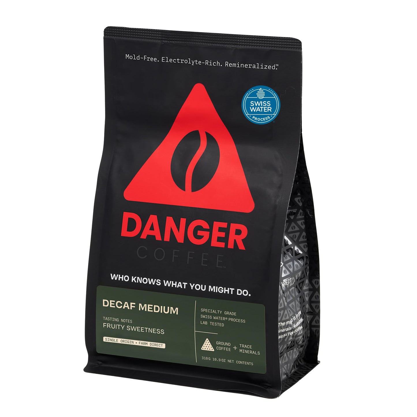Danger Coffee by Dave Asprey  Remineralized  Mold Free & Lab Tested Swiss Water Decaf Ground Coffee  Medium Roast  Decaffeinated 10.9 Ounce