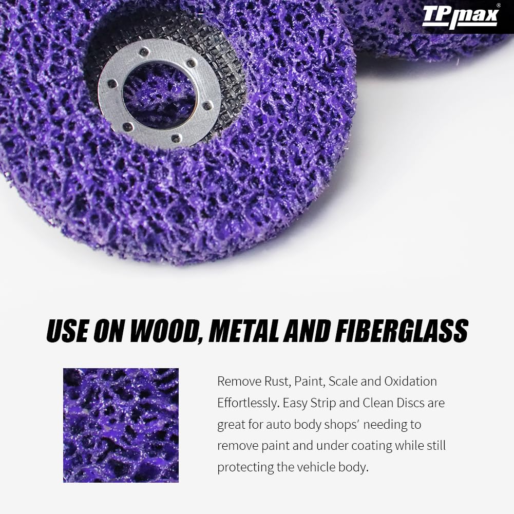 TPmax 4-1/2" x7/8'' Stripping Discs Rust Remover Wheel Remove Paint and Oxidation Poly Strip Wheel Disc Abrasive Angle Grinding Wheel - 5 Pack(Purple)