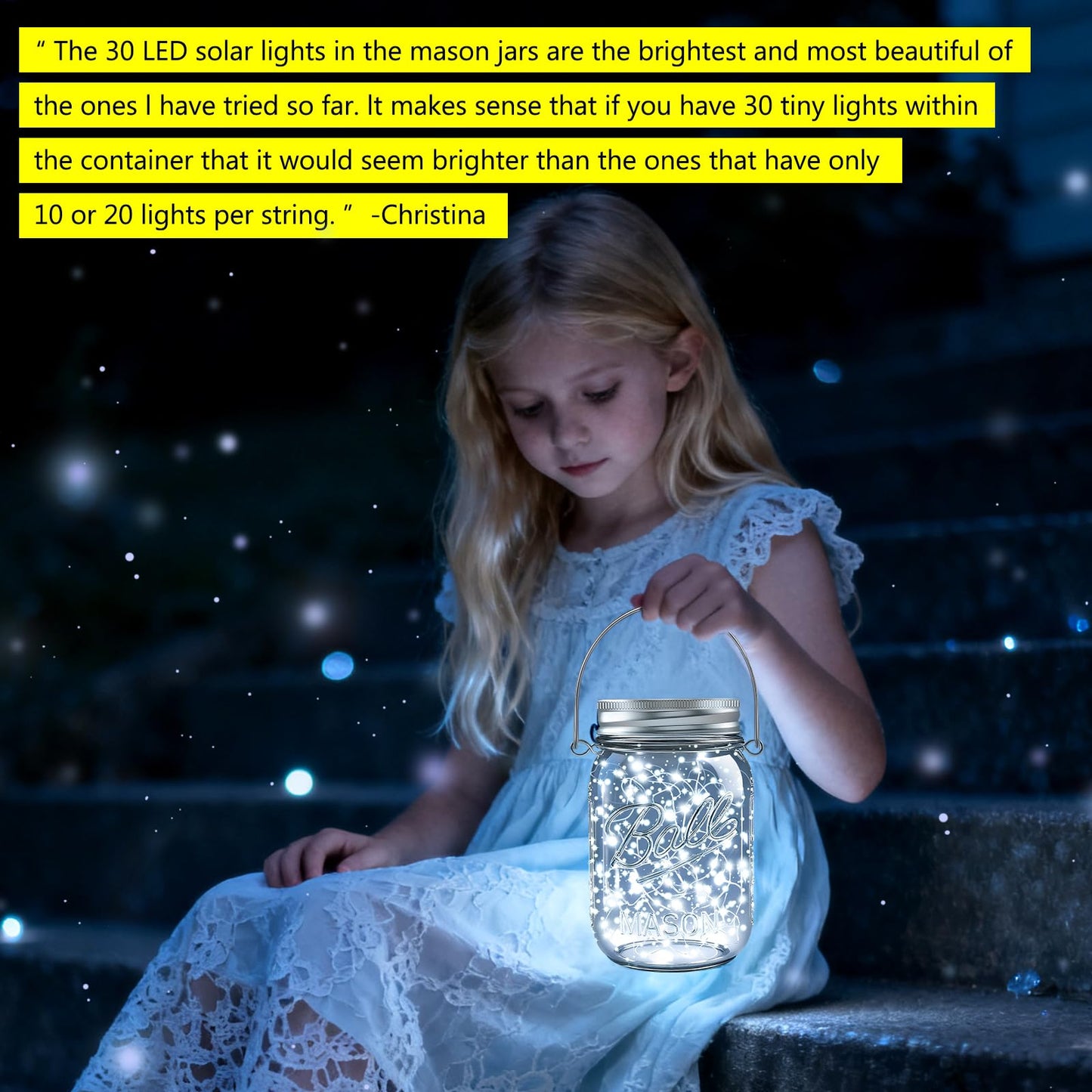 ZNYCYE Mason Jar Solar Lights - 12 Pack 30LED Cool White Waterproof String Lights for Outdoor Patio Garden Decoration