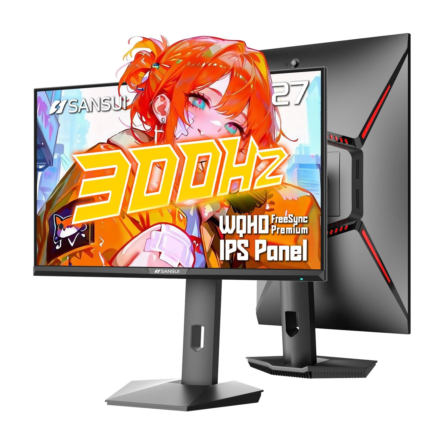 SANSUI 27 inch 1440p 300Hz 240Hz Gaming Monitor, WQHD Fast IPS 1ms Computer Monitor, FreeSync Premium | Brightness 400Nits | 130% sRGB | 10Bits | HDR | ErgoStand | VESA Mount | 2×DP 1.4 & 2×HDMI 2.1