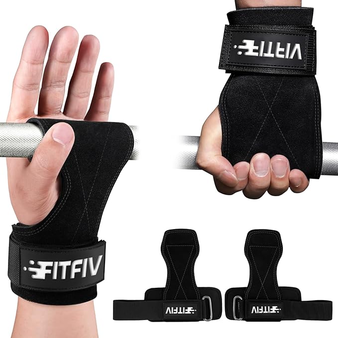 FITFIV Weight Lifting Wrist Strap, Double Leather Weightlifting Wrist Straps for Gym Strength Training, Neoprene Padded Wr...
